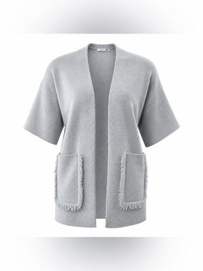 Yarn Knit Cardigan Knee Length Women’s OS Beige Metallic Detail 3/4 Sleeves
